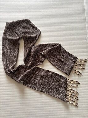 Brown Patterned Fringe Scarf - Women Accessories